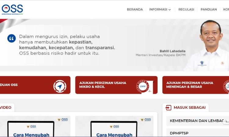 Website untuk membuat SIUP online, Sumber: oss.go.id