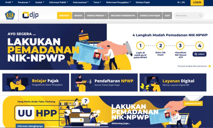 Halaman website Direktoral Jendral Pajak (DJP), Sumber: pajak.go.id